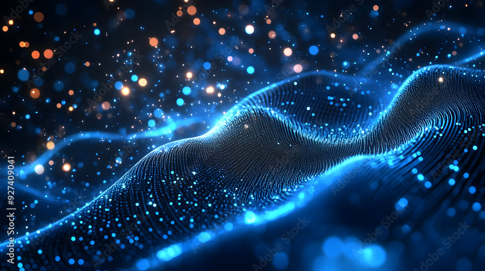 Poster a stunning wave of blue light particles creating a mesmerizing abstract background for technology an