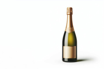 A bottle of champagne on a light background. Space for text.