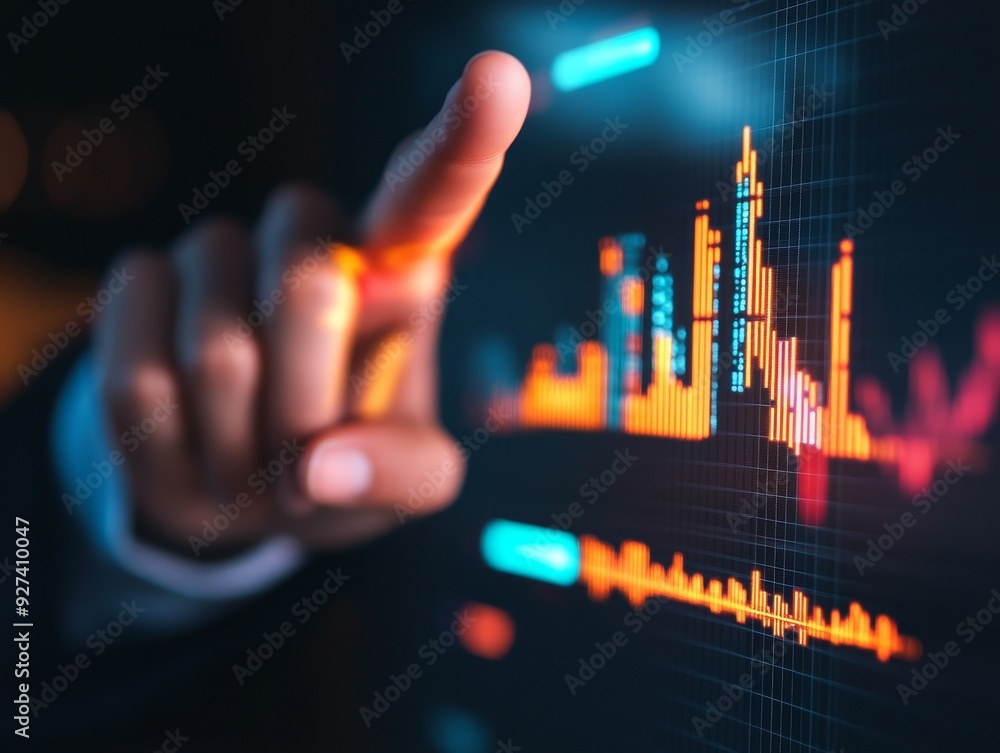 Aufkleber a business professional interacts with a digital graph, visualizing data analysis and financial tren