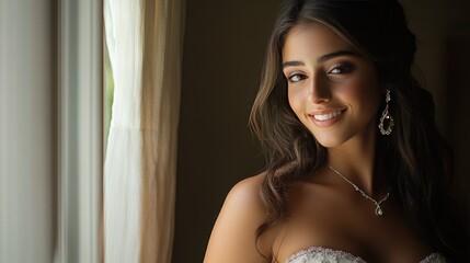 A series of beautiful portraits of a bride, highlighting her elegance and happiness on her wedding day, with soft, natural lighting