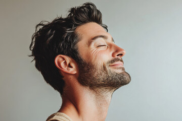 Fototapeta premium A close up of a man's face with her eyes closed