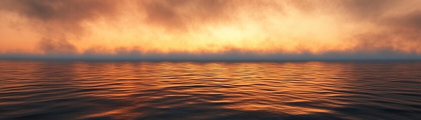 Obraz premium A serene sunset over a calm ocean, featuring soft waves and vibrant colors blending in the sky and water.