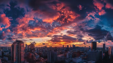 Obraz premium Cloudy sunset in city