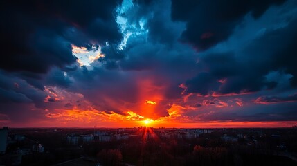 Obraz premium Cloudy sunset in city