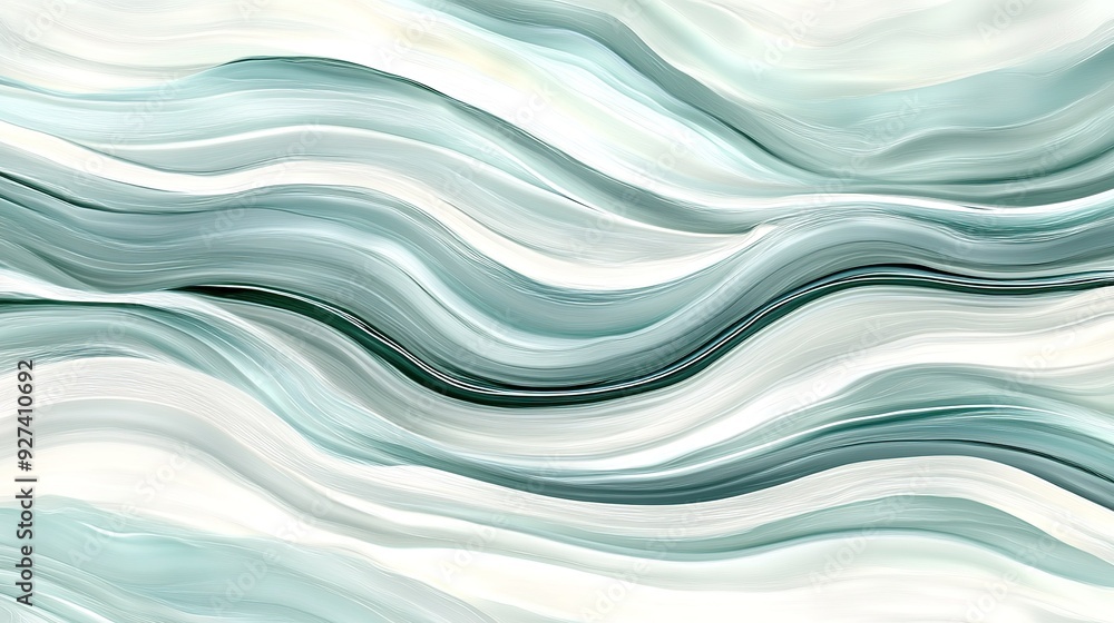 Poster abstract waves of teal and white paint swirl together to create a flowing pattern on a smooth surfac