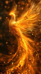 Naklejka premium Traditional golden lines Phoenix illustration poster background