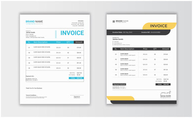 Modern business-type invoice template set. Clean invoice template design. Invoice template layout