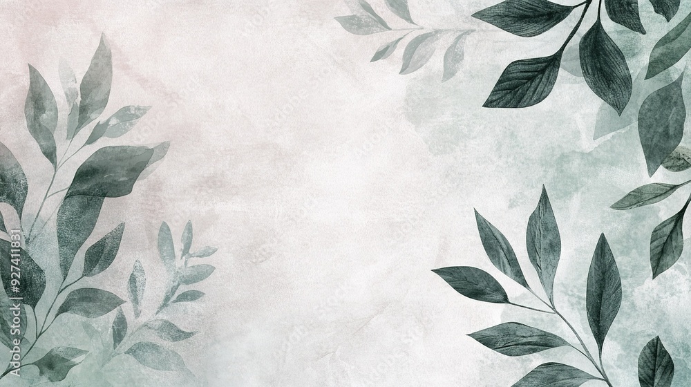 Aufkleber Soft green leaves frame a textured background in a serene setting