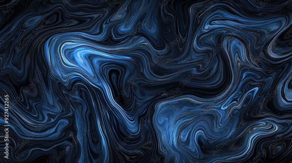 Poster abstract swirling blue patterns on a dark background creating a dynamic visual effect