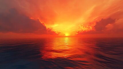 Fototapeta premium At dusk, the sky turns red and orange. The blue sea blends into the horizon, creating a sunny and beautiful landscape at dawn. 