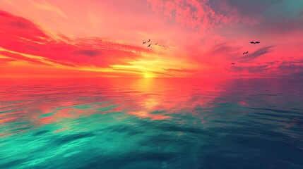 Fototapeta premium sunset ocean inspirational surreal nature colorful abstract banner header