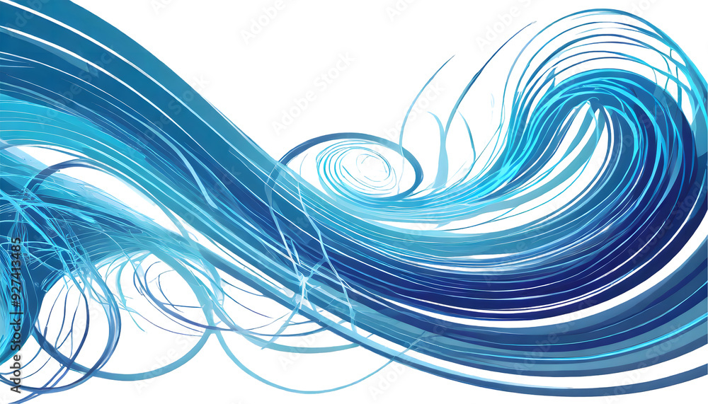 Poster blue light effect with line swirl on a isolated on white background. generative ai.