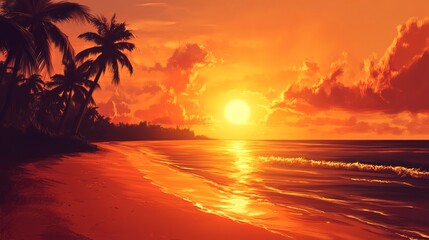 warm sunset on tropical beach