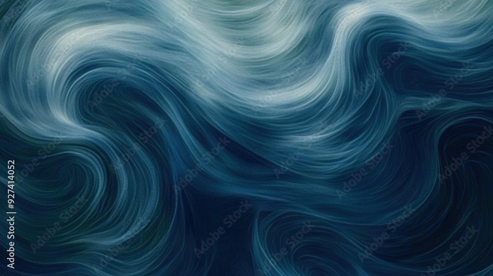 Poster abstract blue swirling patterns resembling ocean waves in a deep, tranquil setting