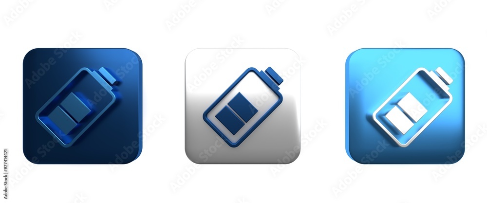 Poster colorful battery charge level indicator icon isolated on white background. square button. 3d render 