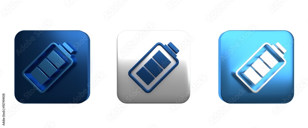 Poster colorful battery charge level indicator icon isolated on white background. square button. 3d render 