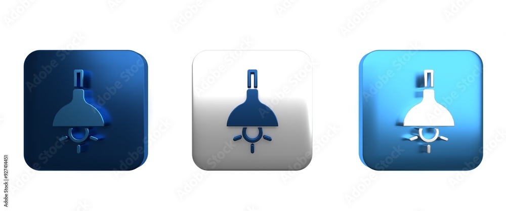 Poster colorful lamp hanging icon isolated on white background. ceiling lamp light bulb. square button. 3d 