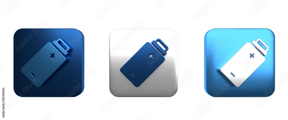 Poster colorful battery charge level indicator icon isolated on white background. square button. 3d render 