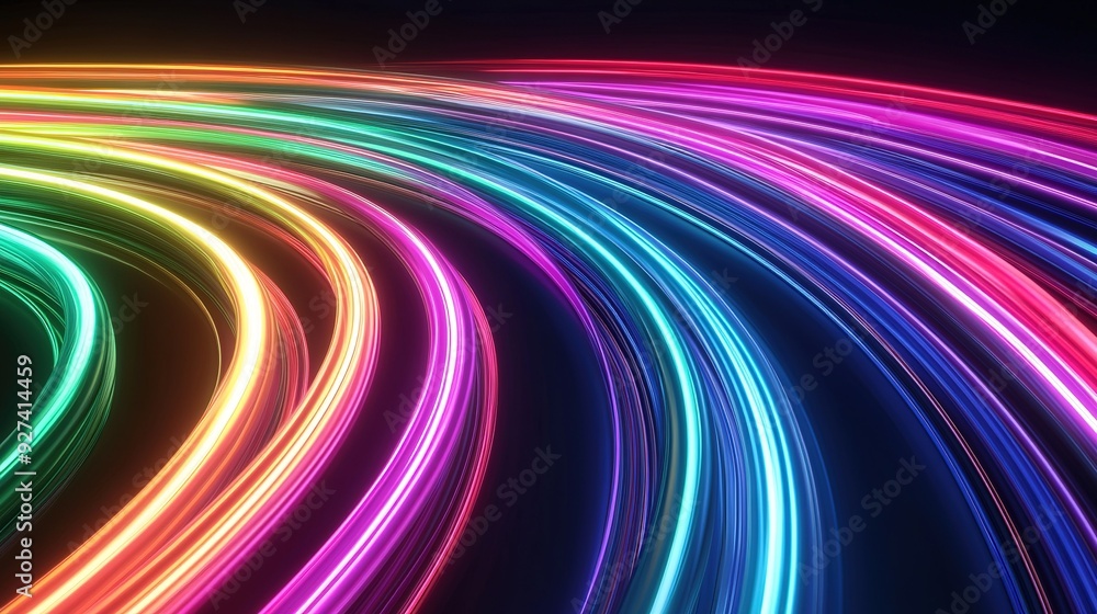 Poster colorful light trails create vibrant patterns against a dark background, showcasing dynamic movement