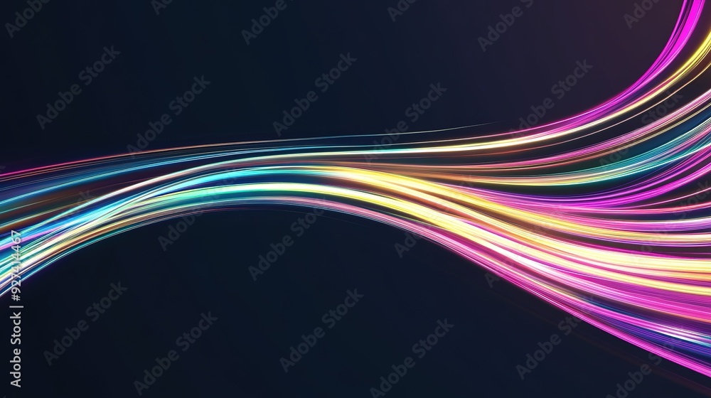 Poster colorful light streaks flow across a dark background, creating a dynamic and vibrant visual effect