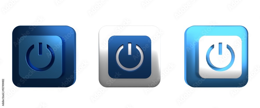 Poster colorful power button icon isolated on white background. start sign. square button. 3d render illust