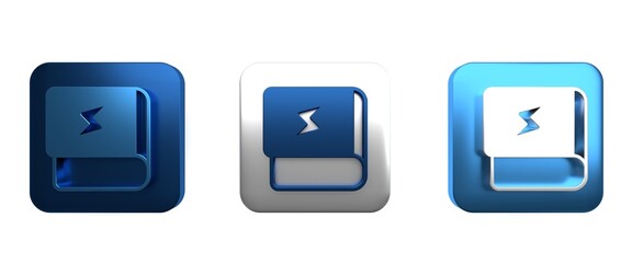 Colorful Book about electricity icon isolated on white background. Square button. 3D render illustration