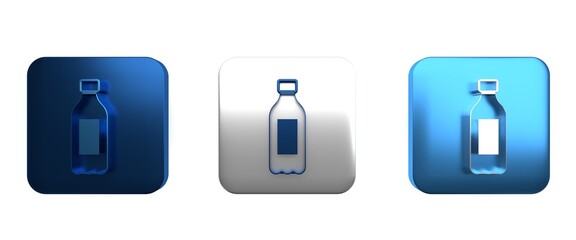 Colorful Bottle of water icon isolated on white background. Soda aqua drink sign. Square button. 3D render illustration