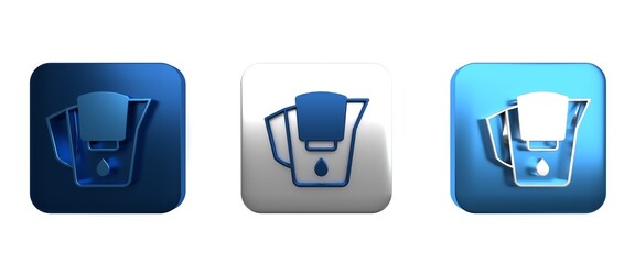 Colorful Water jug with a filter icon isolated on white background. Square button. 3D render illustration