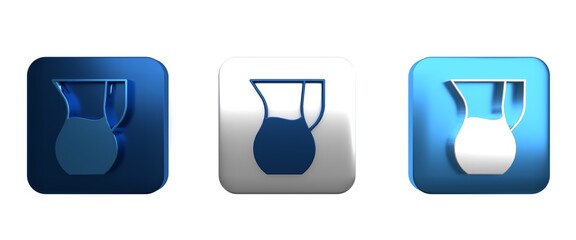 Colorful Jug glass with water icon isolated on white background. Kettle for water. Glass decanter with drinking water. Square button. 3D render illustration