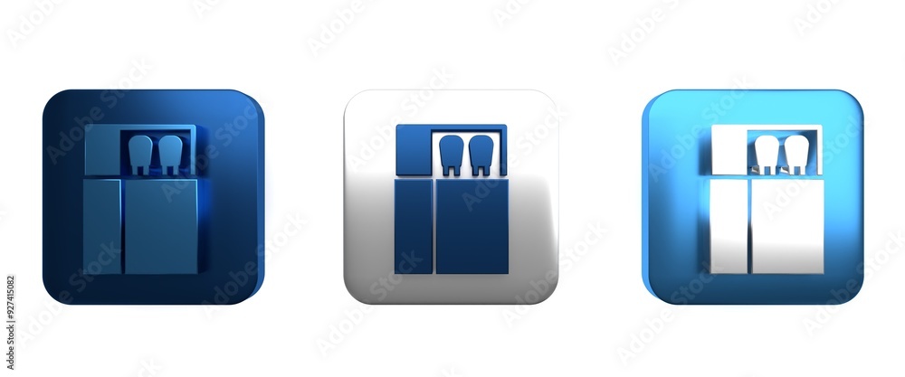 Poster colorful open matchbox and matches icon isolated on white background. square button. 3d render illus