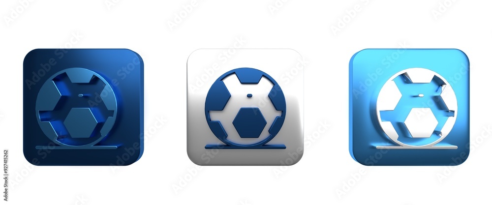 Poster Colorful Soccer football ball icon isolated on white background. Sport equipment. Square button. 3D render illustration