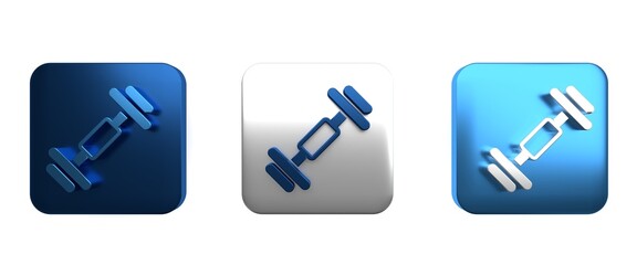 Colorful Dumbbell icon isolated on white background. Muscle lifting, fitness barbell, sports equipment. Square button. 3D render illustration