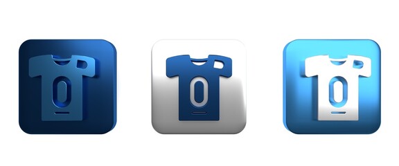 Colorful Football jersey and t-shirt icon isolated on white background. Square button. 3D render illustration