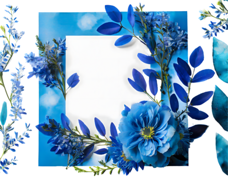Blue floral blank square card design on a isolated on white backgroun. Generative AI.