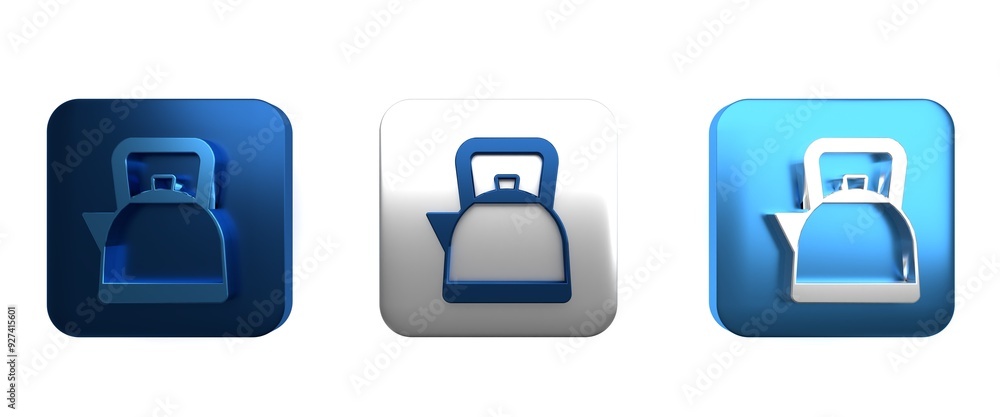 Poster colorful kettle with handle icon isolated on white background. teapot icon. square button. 3d render