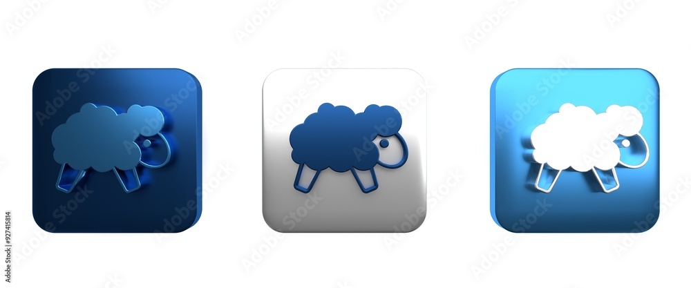 Poster colorful sheep icon isolated on white background. counting sheep to fall asleep. square button. 3d r