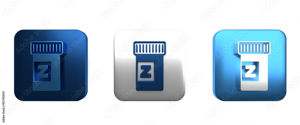 Poster Colorful Sleeping pill icon isolated on white background. Square button. 3D render illustration