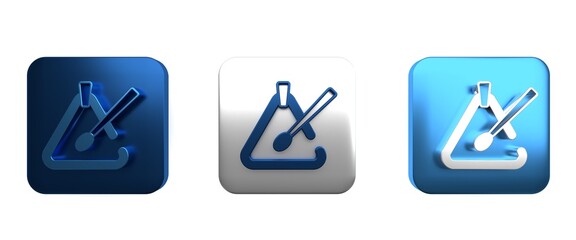 Colorful Triangle musical instrument icon isolated on white background. Square button. 3D render illustration