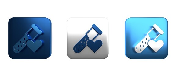 Colorful Test tube or flask with blood icon isolated on white background. Laboratory, chemical, scientific glassware sign. Square button. 3D render illustration