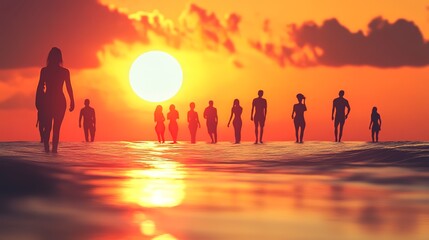 Fototapeta premium sunset with people