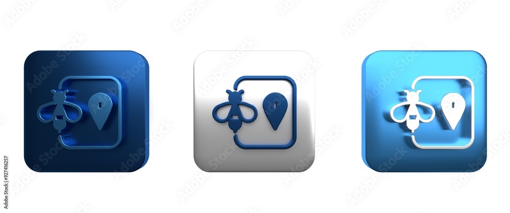 Poster colorful bee location map pin pointer icon isolated on white background. farm animal map pointer. sq