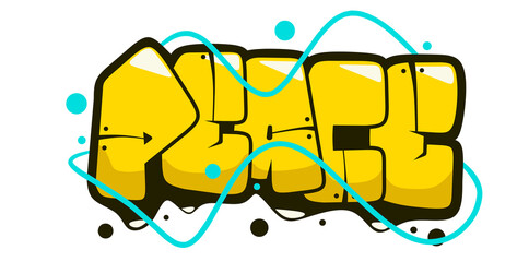 Peace word graffiti text sticker illustration