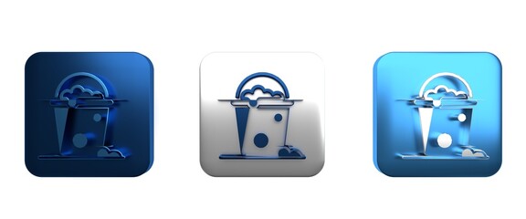 Colorful Bucket with foam and bubbles icon isolated on white background. Cleaning service concept. Square button. 3D render illustration