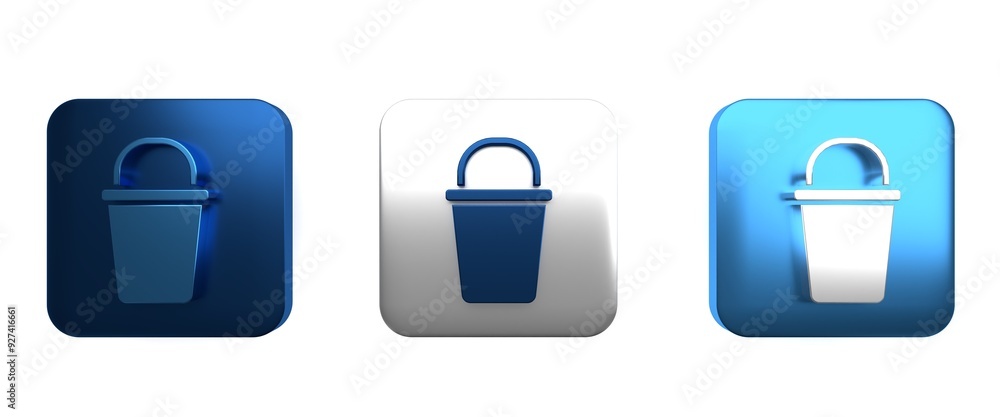 Poster colorful bucket icon isolated on white background. cleaning service concept. square button. 3d rende