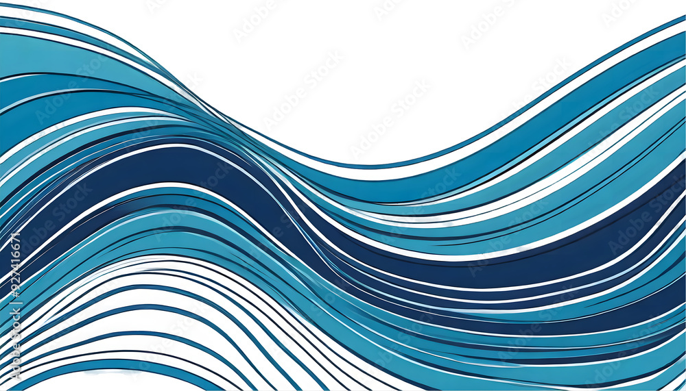Poster blue wavy lines background cartoon lines curved lines on a isolated on white background. generative 