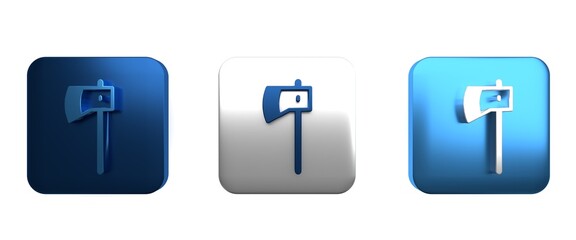 Colorful Wooden axe icon isolated on white background. Lumberjack axe. Square button. 3D render illustration