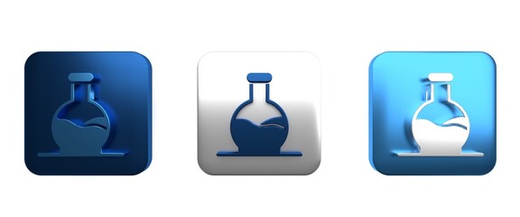 Colorful Test tube and flask chemical laboratory test icon isolated on white background. Laboratory glassware sign. Square button. 3D render illustration
