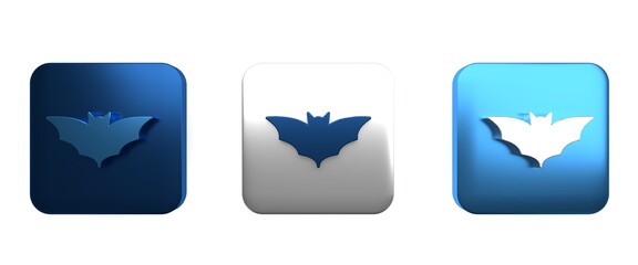 Colorful Flying bat icon isolated on white background. Happy Halloween party. Square button. 3D render illustration