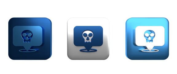 Colorful Skull icon isolated on white background. Happy Halloween party. Square button. 3D render illustration