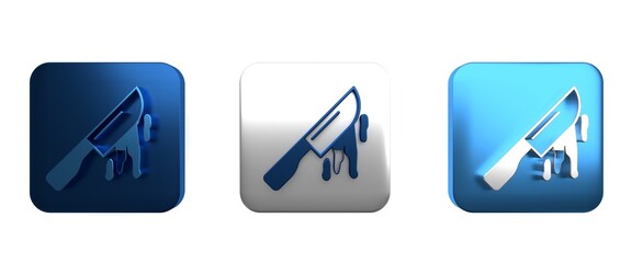 Colorful Bloody knife icon isolated on white background. Cutlery symbol. Happy Halloween party. Square button. 3D render illustration